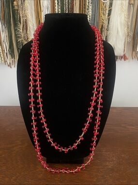 Handcrafted Red Beaded Layered Necklace - Women's Jewelry
